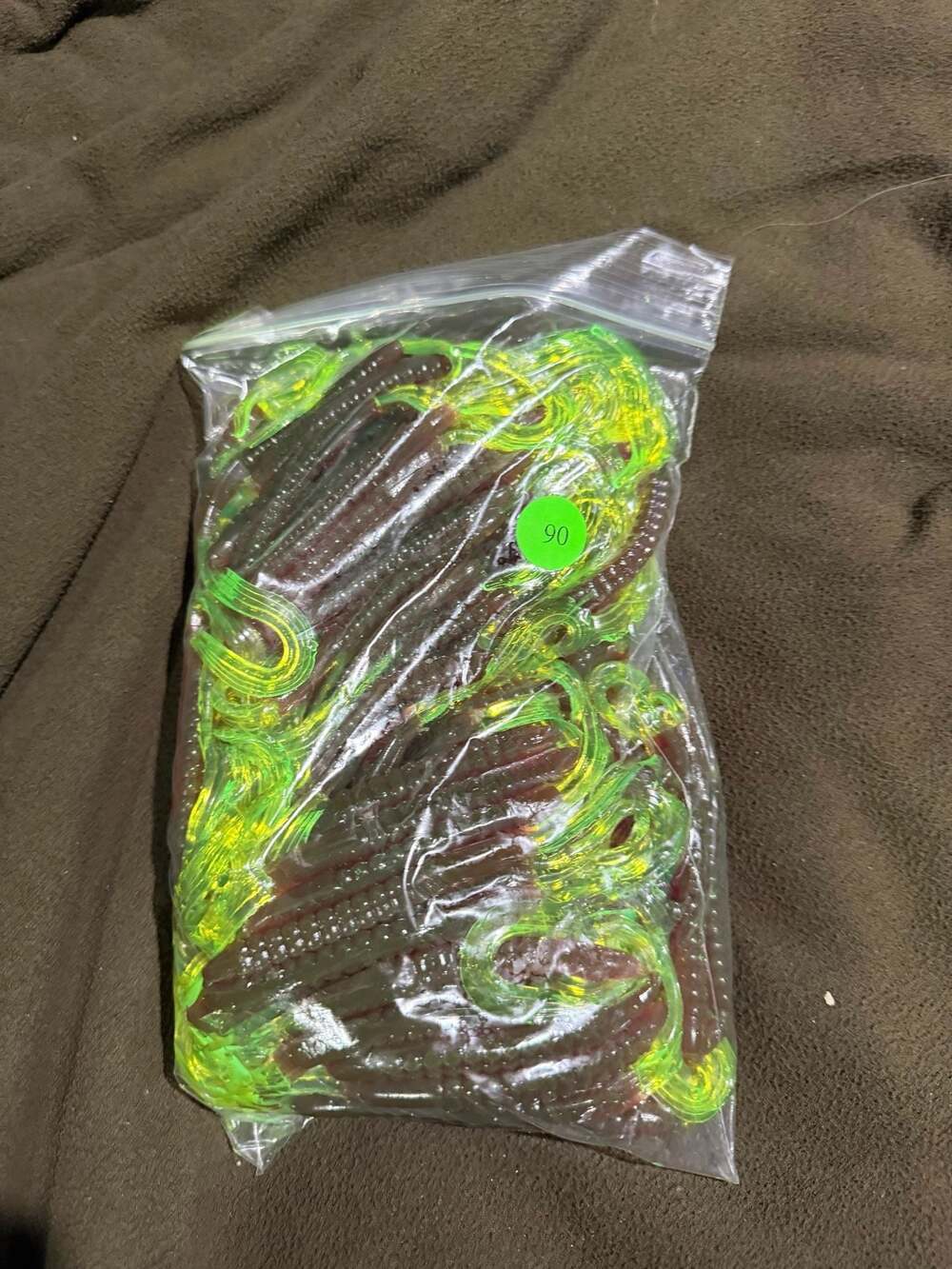 Bulk Lot of 50 Soft Plastic Fishing Worms Green and Brown